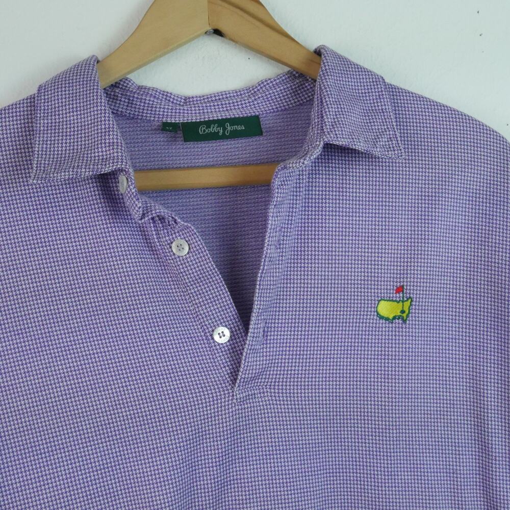 Augusta Masters Golf Polo Shirt XL Purple Houndstooth Cotton Old Money Preppy - Picture 4 of 5